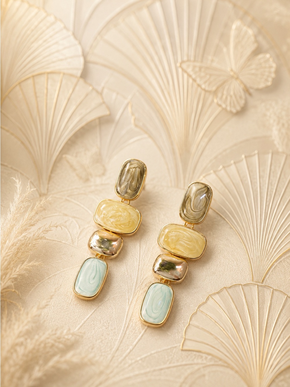 🆕❤️Gold-Tone Multi-Stone Drop Earrings in Yellow, Green, and Aqua